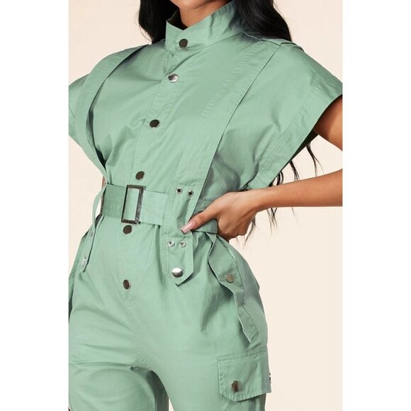 LAtiste Miami Oversize Mint Green Utility Jumpsuit Button-Front Pockets Women 4X - Picture 3 of 13